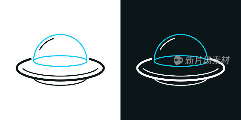 UFO -飞碟。黑色或白色背景上的双色线图标-可编辑的笔画